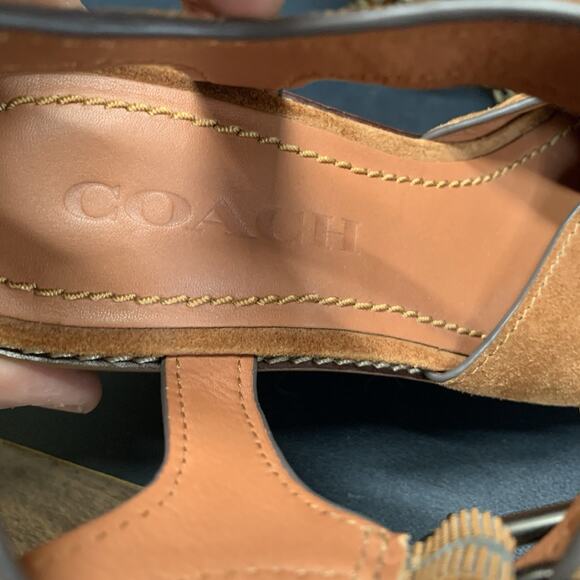 Coach Cross Band High Wedges Size 6.5B Brown Leather Suede Platform Espadrille - Picture 4 of 12